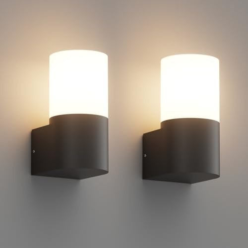 Klighten 2 Stück Außenwandleuchten E27 Fassung Aussenleuchte, Wandleuchten Außen/Innen, IP65 Außenleuchte, Aluminium Außenlampe, Wandlampe für Eingang Terrass, Max 40W, ohne Leuchtmittel, Schwarz