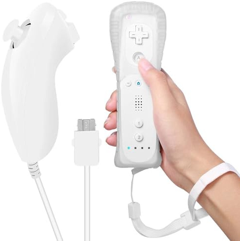 Leikurvo Manette de jeu à distance Wii, télécommande Wii avec Nunchuck, manette Nunchuck pour connexion Wii Remote Plus manette de remplacement Jostick poignée de jeu pour console Wii/Wii U(blanc)
