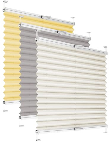 Plissee ohne Bohren zum Kleben für den Innenrahmen - Creme 85 x 200 cm | Thermo Plisseerollo Jalousie, Einfache Montage, Faltrollo Blickdicht für Fenster & Tür, Sichtschutz