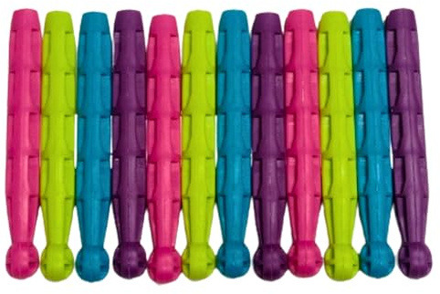 Heavy Duty Plastic Dolly Pegs for Washing Line in Assorted Colors - Strong Clothes Pegs (12)