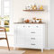 HOCSOK Credenza Cucina, Mobiletto con 5 cassetti e 1 Anta, Armadio di Stoccaggio in Legno Salvaspazio con Ripiano Regolabile, per Soggiorno, Sala da Pranzo, Cucina, Bianco e Marrone