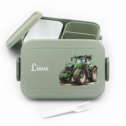 Bento für Mepal Vesperdose Kinder Traktor - Lunchbox Kinder mit Trennwand Name, Kindergarten, Schule - Alles für den Schulanfang - Personalisierte Brotdose Traktor - Brotdose mit Namen