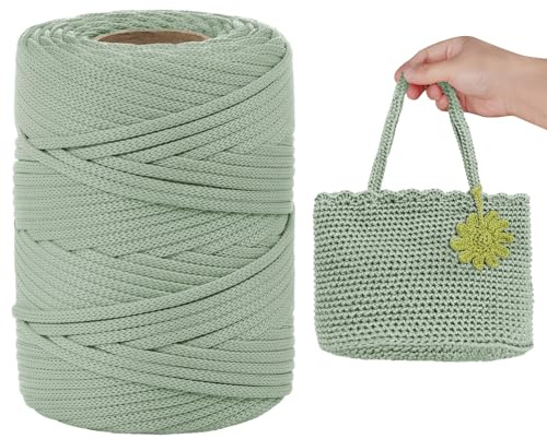 LEREATI Fettuccia per Borse a Uncinetto, Filo Macrame 3mm x 90m Filato Piatto in Polipropilene, Cordino per Borse Uncinetto, Cappello, Fai da Te, Decorazioni (Verde Oliva)