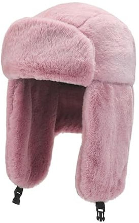 Russische Mütze Winter-Radsport-Ski-Russische Bombermütze, Warme Ohrenschützer, Verdickte Plüsch-Ohrenklappenmütze Für Männer Und Frauen, Winddichte Kappe Aus Kunstpelz, Pink, Einheit