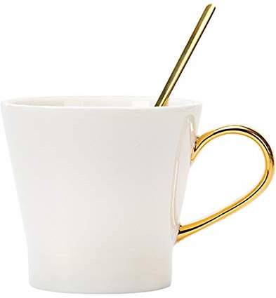 xiuling4568 Feine weiße Porzellanschale Kaffeetassen mit goldenen Löffel 11.8 oz China Teetasse for Spezialitäten Kaffeegetränke, Latte, Café Mokka und Tee(Golden handle)