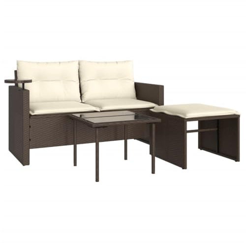 vidaXL 3-TLG. Garten-Sofagarnitur mit Kissen Braun Poly Rattan