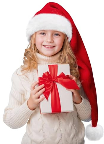 HOIIOH Weihnachtsmütze, Nikolausmütze für Kinder, Klassischer Rot Santa Mütze, Warm Dicker Bequemes Weihnachtsmützen aus Kunstleder Plüsch, Weihnachtsmann Mütze für Weihnachtsfeier, Weihnachtszubehör