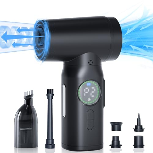 NGTeco Druckluftgebläse,100000 RPM Elektrisches 3-in-1-Luftgebläse, Staubsauger 7500mAh, Saugleistung 6,8 Kpa,LED-Bildschirm, kabellos für Auto, PC, Tastatur.