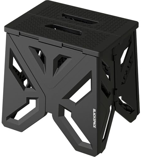 BLACKSPACE Tragbarer Klapphocker Campinghocker Erwachsenen und Kinder Klapptritt Faltbar 30cm hoch für Camping, Garten, Angeln, Wandern, Reisen, Grillen [Schwarz]