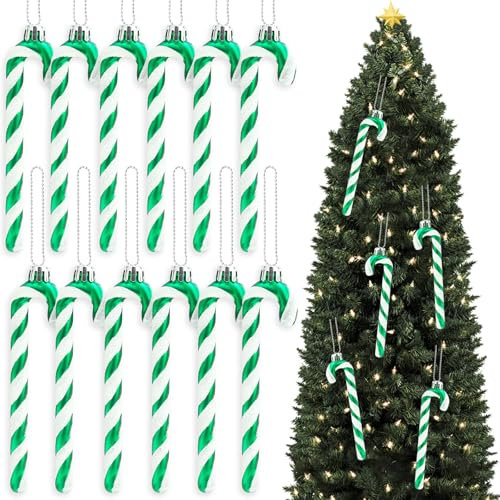 Axinyijia 12 Pezzi Bastoncini di Zucchero Natalizi Addobbi Albero di Natale, Ciondolo per Addobbi di Natale con Decorazioni Bastoncino di Zucchero (verde)