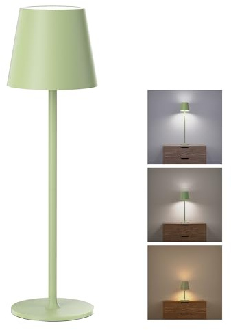 JACKYLED Tischlampe Kabellos, Wiederaufladbar mit 5000mAh Akku, 3 Höhen Verstellbar, 3 Farbtemperaturen Dimmbar (Grün, 1 Stück)
