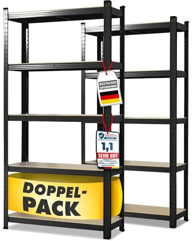 etm Schwerlastregal 2-er Pack 180 x 90 x 40 cm schwarz | Steckregal, Lagerregal, Standregal, Stecksystem ohne Werkzeug montierbar (Lakota, schwarz)