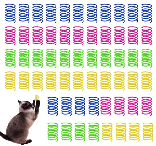 SCDZY 60 Stück Katzenspielzeug Spirale, Bunt Sprungfeder Spielzeug Katze | Interaktives Spielzeug Haustiere Kunststoff Spiralfedern