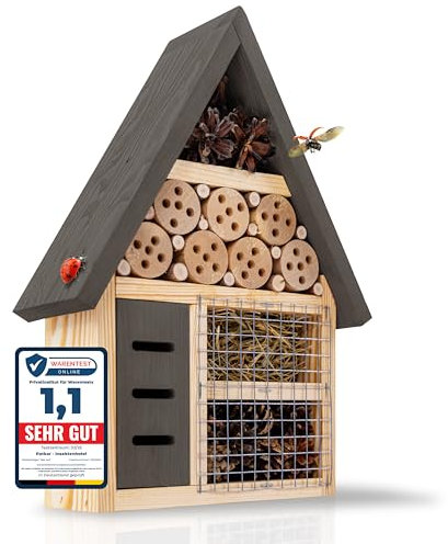 PATKAR® Insektenhotel wetterfest [EXTRA STABIL] - Hummelhaus aus hochwertigem Holz (Made in Europe) - Premium Hummelkasten für Bienen, Wildbienen, Marienkäfer & Schmetterlinge - Wildbienen Nisthilfe