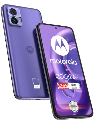 Motorola Moto Edge30 Neo Smartphone (écran FHD+ 6,3, appareil photo 64 MP, 8/128 Go, 4020 mAh, Android 12), Very Peri, avec coque de protection + adaptateur de voiture (Reconditionné)