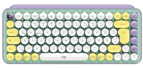 Logitech POP Keys - Mechanische Tastatur, Bluetooth Tastatur, Wireless Keyboard - Windows, macOS, Chrome OS, Android, iPadOS, iOS - Deutsch QWERTZ-Layout - lila-weiß【Bulk - ohne Verpackung】