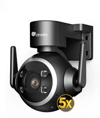 Ctronics Caméra Surveillance WiFi Extérieure avec Zoom Optique 5X, Vision Nocturne Couleur, Alarme Lumineuse/Sonore, 5GHz/2,4 GHz Wi-FI, PC & App, 128GB/FTP/NAS/Cloud