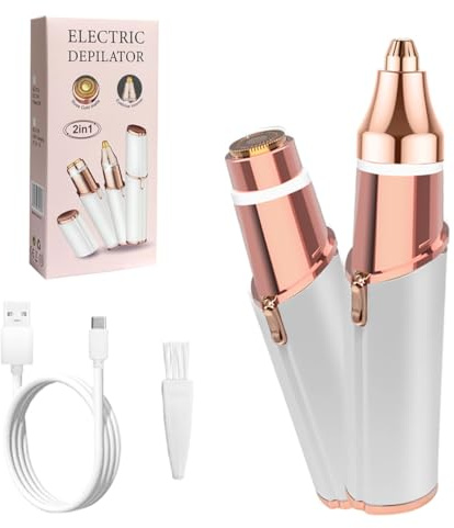 Giazee Rasoir électrique 2 en 1 pour le visage et les sourcils - Rechargeable sans douleur - Pour femme - Avec lumière LED USB - Épilation du visage pour lèvres, menton, joues et sourcils