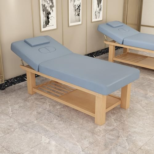 Joytar Table de Massage Stationnaire Professionnelle, lit de Spa Facial Robuste, lit de beauté en Bois Massif avec Trous, Table de physiothérapie, 185 x 70 cm(Blue)