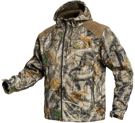 VOTAGOO Ruhige Jagdjacke, Softshell-Fleece-gefüttert, Camouflage-Kleidung, Kleidung, Ausrüstung, Kapuzenmantel für Herren