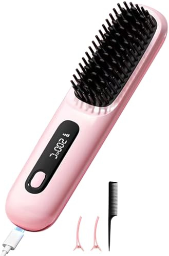 Fer à lisser sans fil - Brosse à air chaud - Ion négatif - Lisseur à cheveux - Chauffage rapide des années 20 - Design anti-brûlure - Pour tous les types de cheveux - Rechargeable par USB