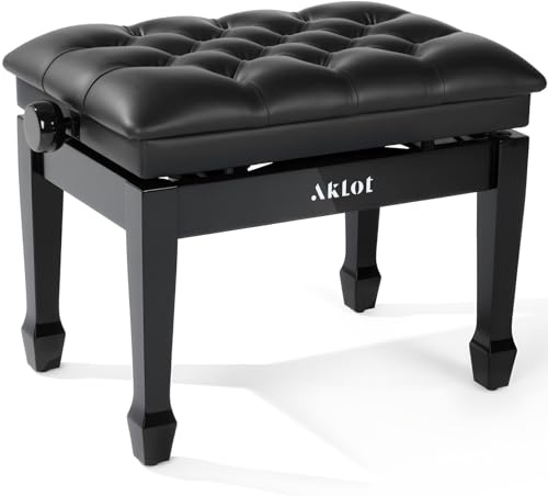 AKLOT Hydraulic Piano Bench, Keyboard Bench with Padded Cushion, Ajustbale Heavy Duty Piano Seat with High-Density Sponge, Piano Stool 23.22X 15.75 Solid Wooden Piano Chair for Pianist（Black