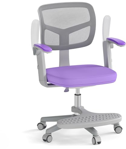 FANTASK Schreibtischstuhl Kinder, Höhenverstellbarer Kinderdrehstuhl, ergonomischer Bürostuhl mit klappbarer Armlehne & Fußstütze, Kinderstuhl für Jungen & Mädchen ab 3 Jahren (Violett)