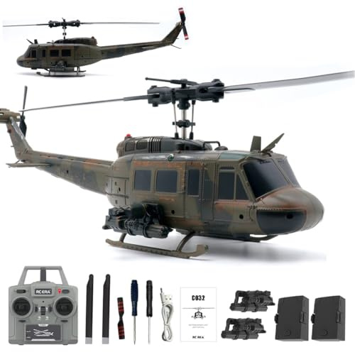 SpedUpX 1/48 RC ERA C032 UH-1 Huey 6-Kanal RC Hubschrauber ohne Paddel, Optical-Flow-Positionierung, Handbemalte Limited Edition, Maßstabsgetreues Militärmodell(2 Batterien)