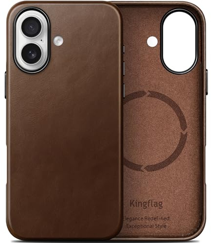 kingflag Lederhülle für iPhone 14 aus Argentinien importiertem | Ölgewachstem Vollnarbenleder, Kompatibel mit MagSafe & extra dünn (Braun)