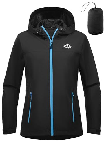 heekpek Veste Imperméable Femme mi Saison Compacte Manteau Vestes de Pluie Légère Parka Coupe Vent à Capuche Automne Blouson d'Extérieur Softshell Printemps pour Camping Randonnée(Noir, L)