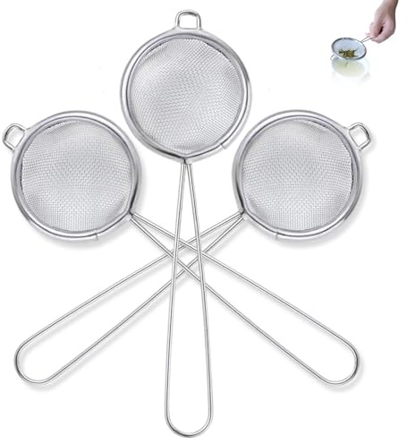 XIYING 3 Pcs Sieves and Strainers, Metal Sieve Fine Mesh, Metal Tea Strainer, Stainless Steel Tea Strainer for Loose Leaf, Small Sifter for Spices Sugar Dry Ingredients