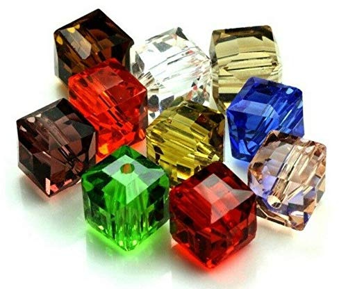 Perlin Glasperlen Kristall Perlen Würfel Böhmisch Tschechische Glasschliffperlen Bunte Mix Set 4mm 6mm 8mm Perle mit Loch zum auffädeln (6mm x6mm 60 Stück)