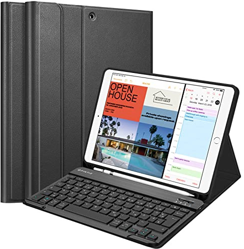 FINTIE Tastatur Hülle für iPad Air 10.5 2019 (3. Gen)/ iPad Pro 10.5 2017 | Soft TPU Rückseite Schutzhülle mit Pencil Halter, magnetisch Abnehmbarer QWERTZ Tastatur, Schwarz