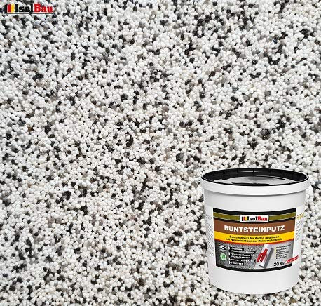 Isolbau - Buntsteinputz für Außen und Innen (Weiß, Grau, Schwarz) 20 kg - BP10 Mosaikputz Dekorationsputz Frostsicher, Wasserfest, Stoßfest