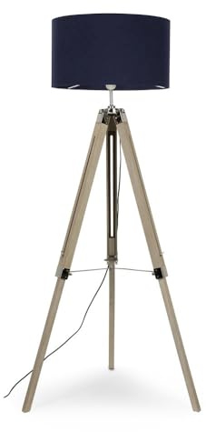 MiniSun | Modern Light Wood & Chrome Tripod Floor Lamp with a Navy Drum Shade | Floor Lamps & Torchieres, Home Décor & Improvement Essential