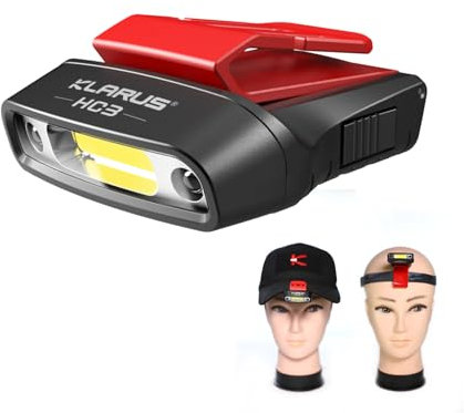 klarus HC3 LED Clip On Cap Leicht Cap Light Kopflampe Stirnlampe, USB C,Weiss und Rotlicht mit Sensorsteuerung, 5 Modi dimmbar, für die Jagd, Camping, Fischen
