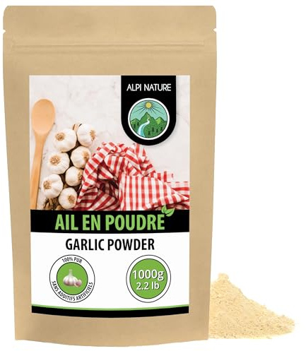 Alpi Nature Vitlök Pulver 1kg, Malen Torkad Vitlök, Vitlökspulver för Matlagning, Vitlökskrydda