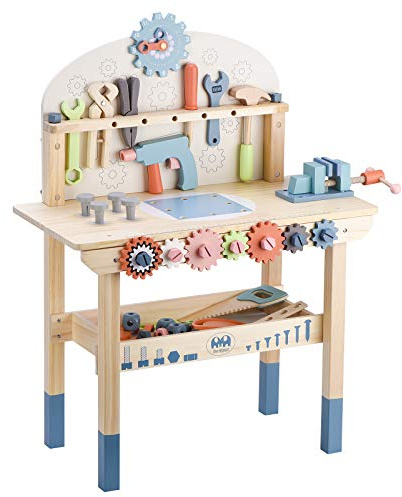 Banco de herramientas para niños, banco de trabajo de madera, banco de herramientas de taller con juego de herramientas, banco de construcción de madera, juguete para niños y niñas de 3, 4, 5 años