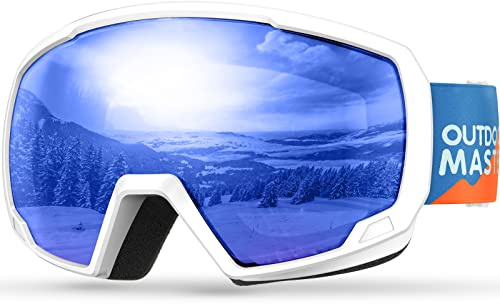OutdoorMaster skidglasögon för barn, snowboardglasögon – snöglasögon för barn, ungdomar med antidimma 100 % UV-skydd sfärisk lins – blågrågråsdag