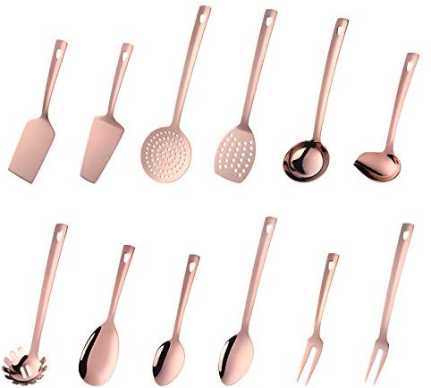 SBOMHS Küchenhelfer Set 12 Stück Edelstahl Küchen Utensilien Titan rosé gold Küchenzubehör Kochgeschirr Set, Home Kitchen Cooking Tools Küchen Utensil