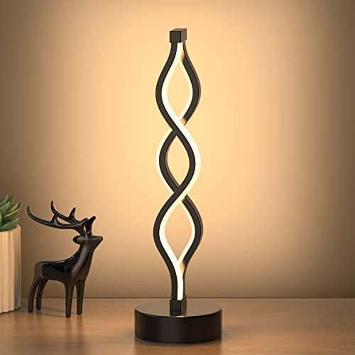 NUÜR Infinity Spiral LED Table Lamp Black, Dimmable Metallic Bedside Lamp with Touch Controller, 3 Colour Temperature, 15.8 Inch Height, Decorative Lamp for Home, Living Room