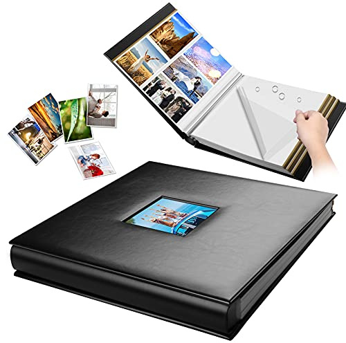NESCL Photo Album Self Adhesive 80 Sticky Pages Leather Cover Scrapbook Photos Book for Christmas Gifts Wedding Large Picture Albums Hold 3x5 4X6 5X7 8X10 Black