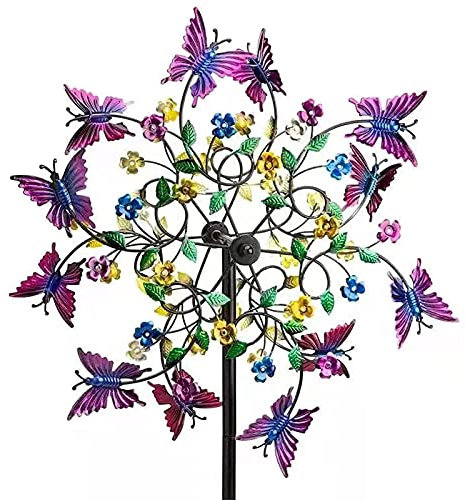 SHEDE Wind Spinners Metal 110cm Butterfly Vertical Garden Windmill Sculpture Stake Construction For Outdoor Yard & Lawn