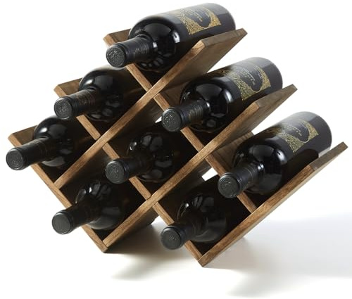 KIRIGEN 8-Bottle Countertop Vinställ - Vinflaskhållare för Bar Bord/Vinskåp Fristående - Trä 3-Tier Vindisplay och Förvaringshyllor Mörkbrun XHJJ3-DBR