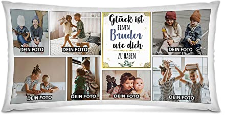 Print Royal Kissen selbst gestalten XXL - mit 7 Fotos Bedrucken - Glück ist einen Bruder wie Dich zu haben - Geschenk Geburtstag Weihnachten - Fotokissen in XXL inkl. Füllung, 80x40 cm