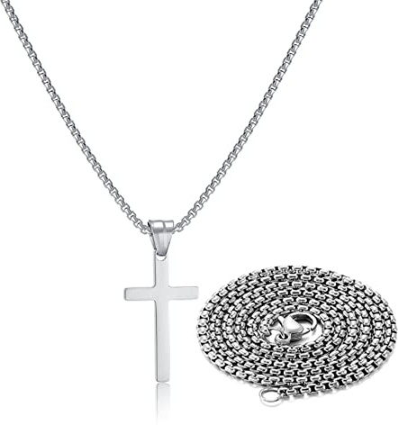 Stainless Steel Cross Necklace for men,Silver Cross Necklace for boys kids tiny Small Cross Pendant Necklace 20 inches Simple Jewelry thin cross chain for mens