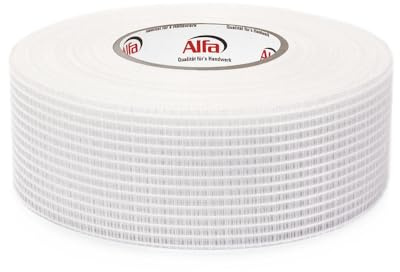 Alfa Gitterband 50 mm x 90 m – Selbstklebend – Fugenband Trockenbau | Profi-Qualität - Glasfaserband für Risse und Löcher - Bewehrungsstreifen zur Stoßkantenüberbrückung - Fugendeckstreifen