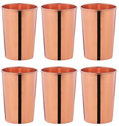 HealthGoodsIn Pure Copper Cups Set of 6 - Pure Copper Drinking Cups & Copper Tumbler for water 11.8 oz (350 mL), Ayurvedic Copper Cups for Daily Use