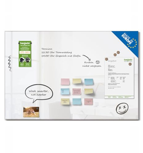banjado Glas Magnettafel (120 x 80cm) - Magnetwand Glas - Magnetpinnwand als Memoboard - Pinnwand Magnettafel Küche, Büro, Kinderzimmer - weiß