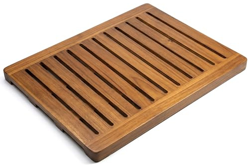 Acacia Wood Shower Mat 24x18 Inches by Demigo, Luxury Bath Mat Non Slip for Bathroom Bathtub Shower Spa Garden Home, Wooden Floor Mat Square Large for Outdoor and Indoor
